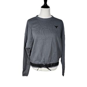 Under Armour Women Large Project Rock Charged Cotton Fleece Crew Gray Sweatshirt